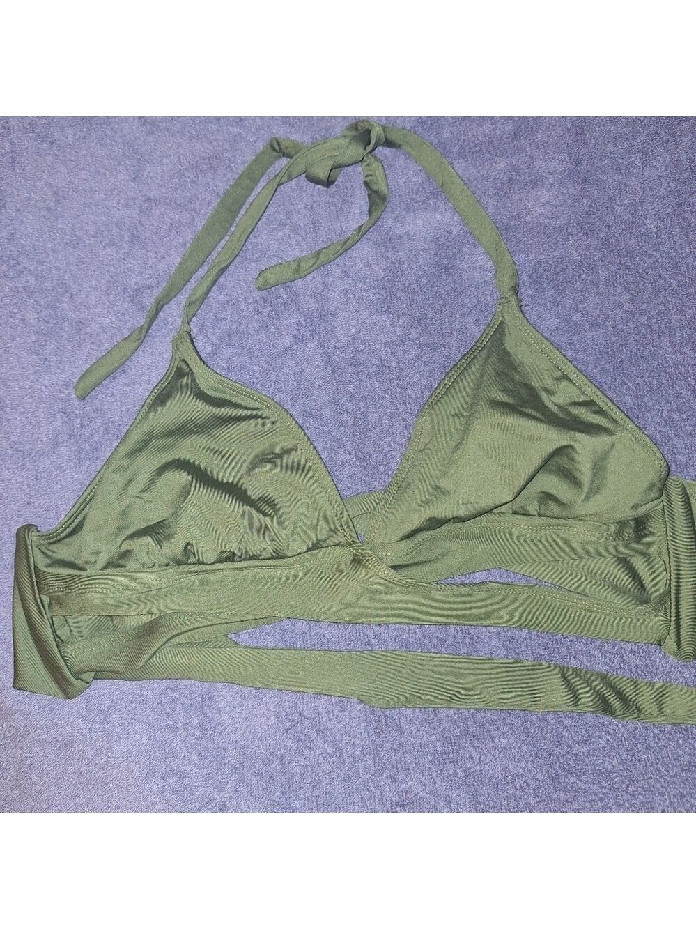 Olive Green Halter Bikini Swim Top Medium
